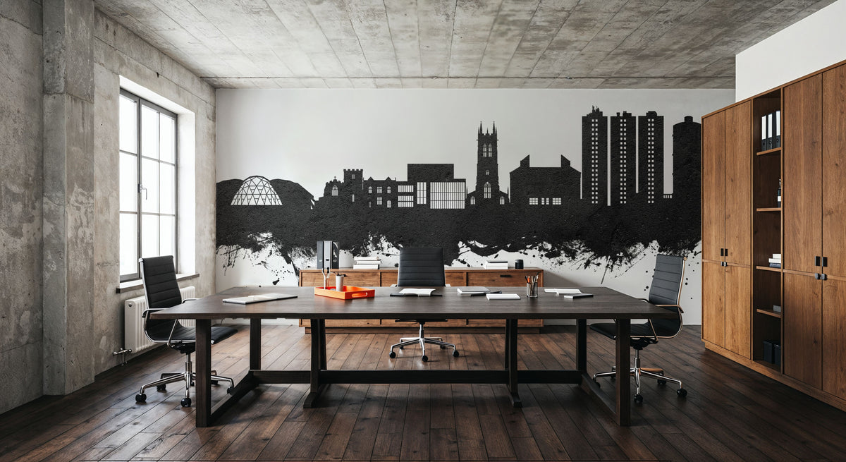 Scunthorpe England Skyline Black & White Mural Wallpaper - room preview 04