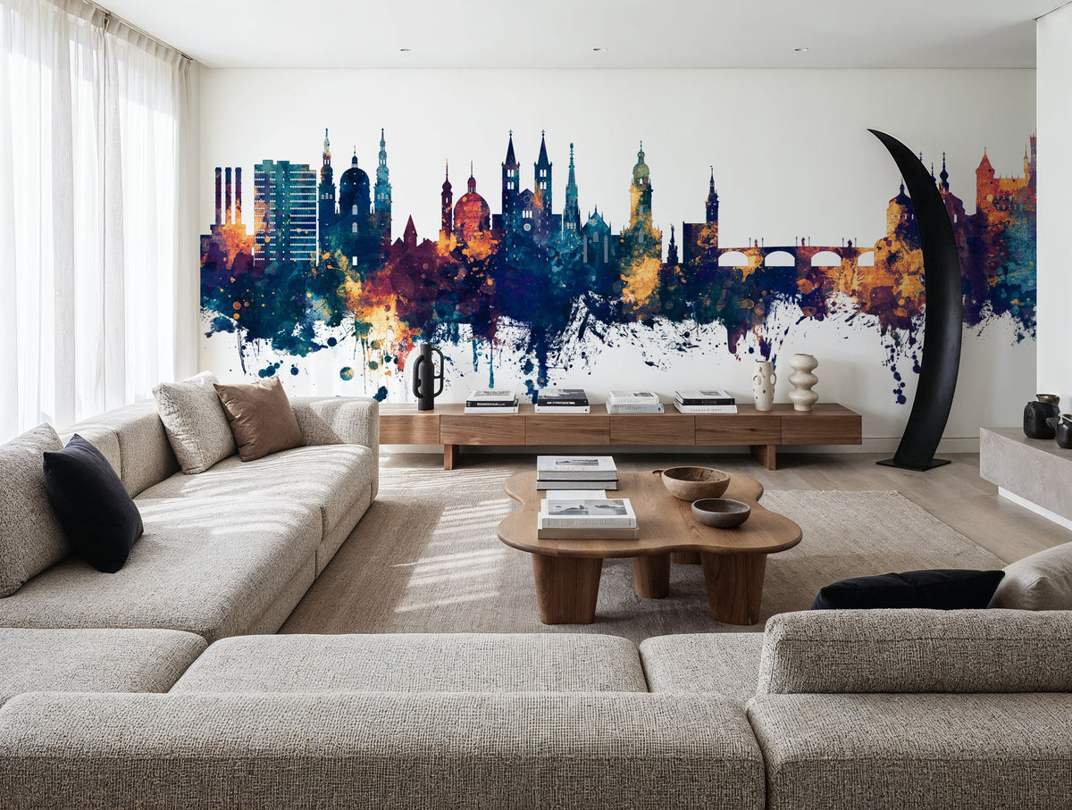 Würzburg Germany Skyline Blue & Bronze Mural Wallpaper - room preview 04