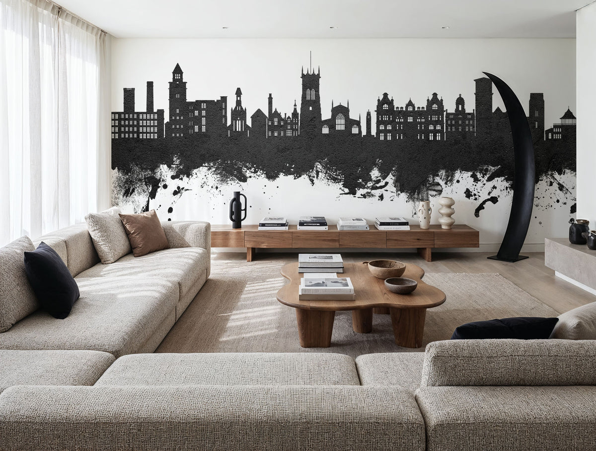 Wigan England Skyline Black & White Mural Wallpaper - room preview 04