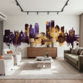 Dayton Ohio Skyline Purple & Gold Mural Wallpaper - room preview 04