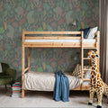Jungle Leopards Washed Green Mural Wallpaper - room preview 04