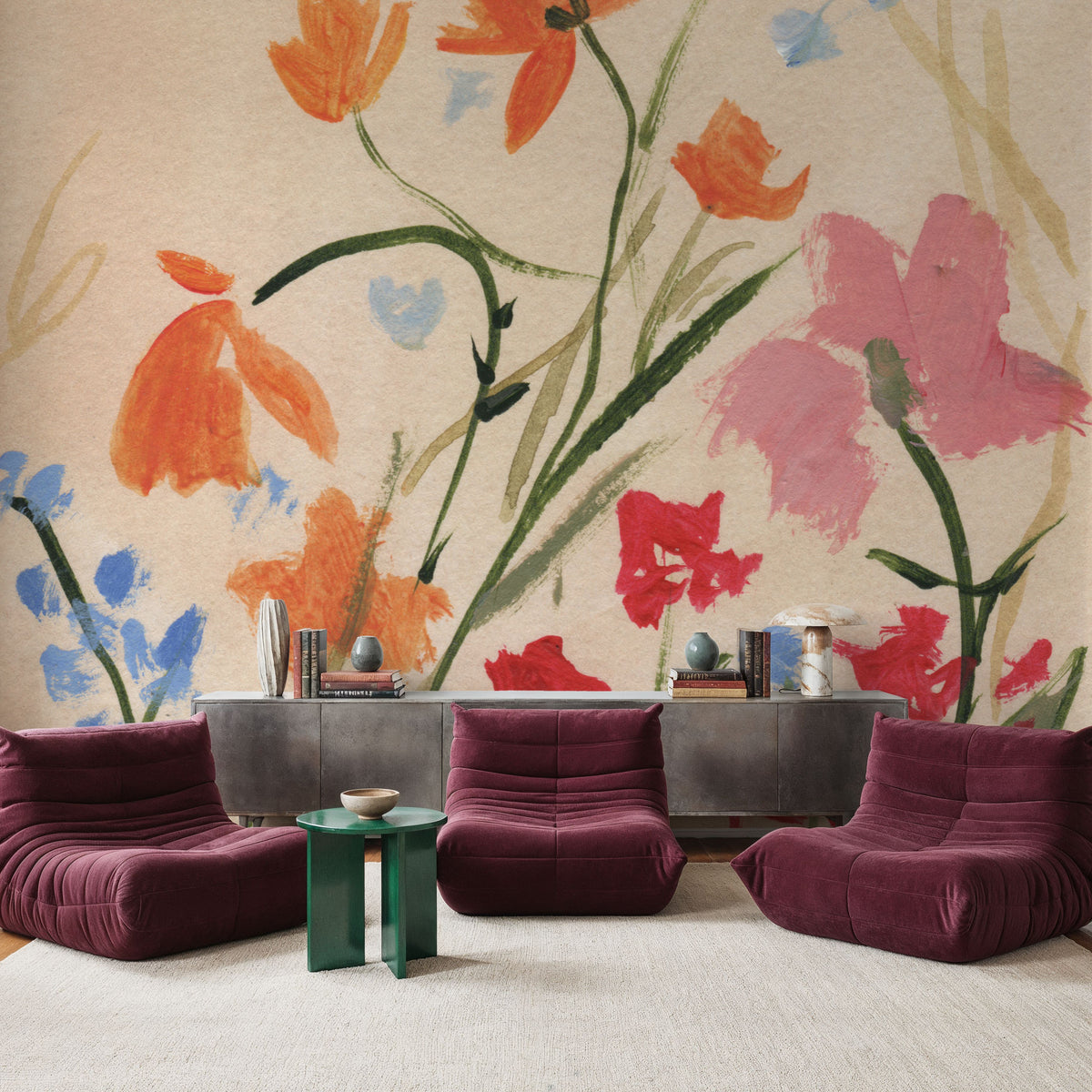 Wildflowers II Mural Wallpaper - Red Tone - room preview 04