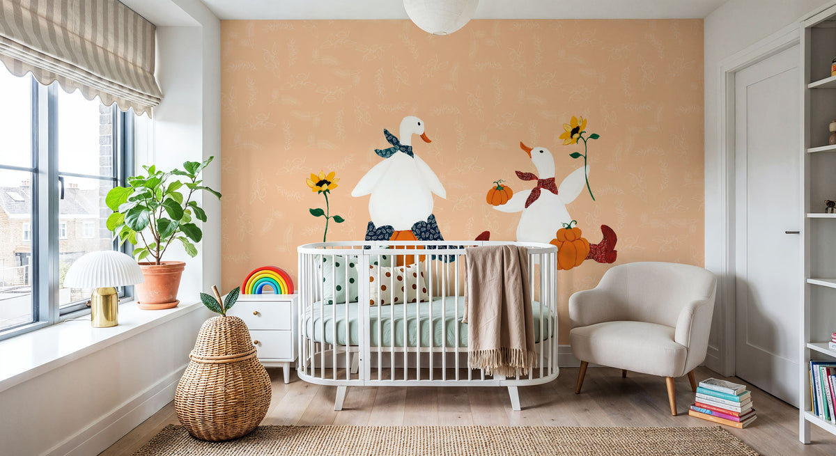 Ducks in the Pumpkin Patch III Mural Wallpaper - room preview 04