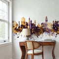Porto Portugal Skyline Purple & Gold Mural Wallpaper - room preview 04