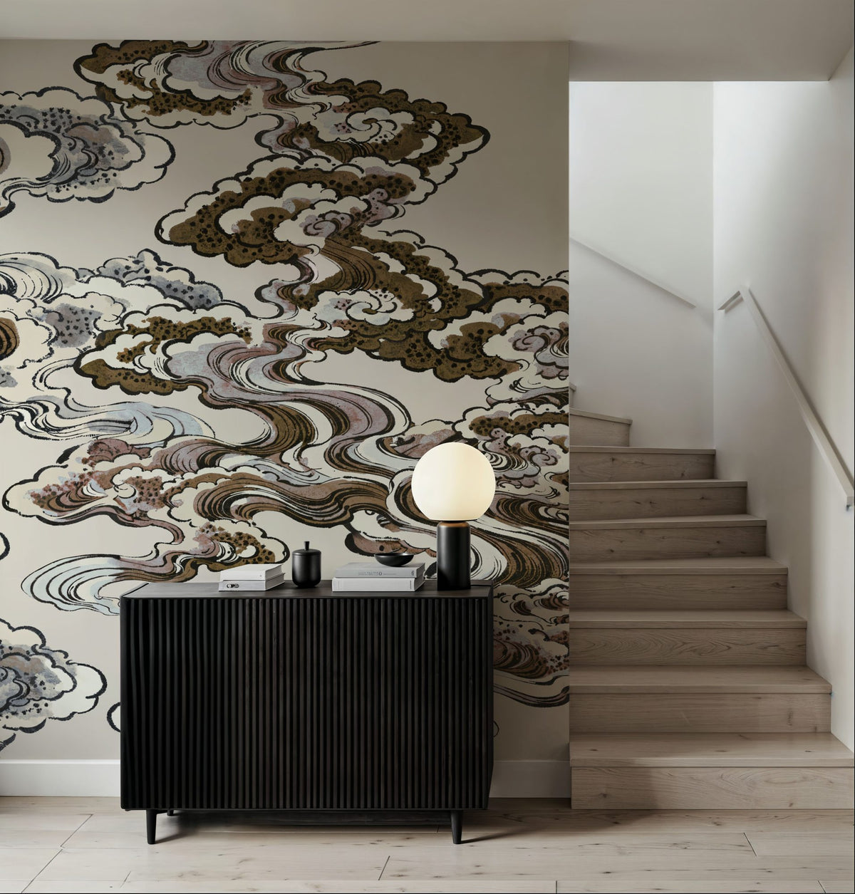 Ukiyo-e Clouds, Browns Mural Wallpaper - room preview 04
