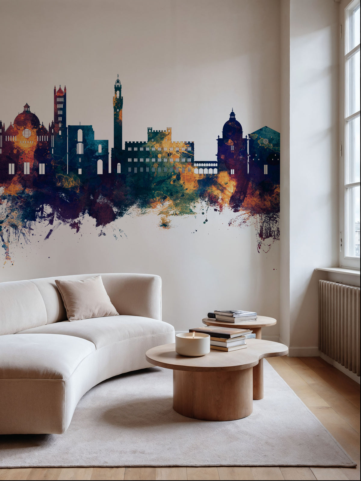 Siena Italy Skyline Blue & Bronze Mural Wallpaper - room preview 04