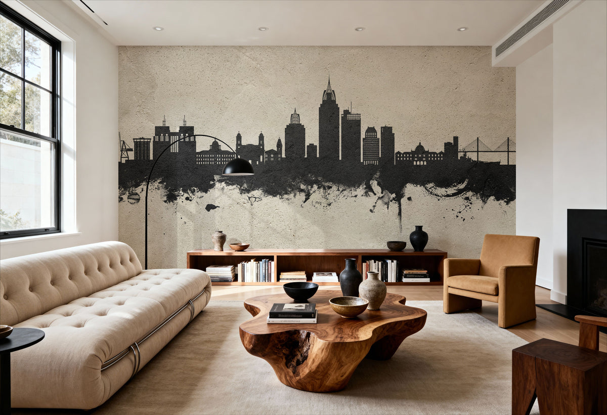 Mobile Alabama Skyline Concrete Mural Wallpaper - room preview 04