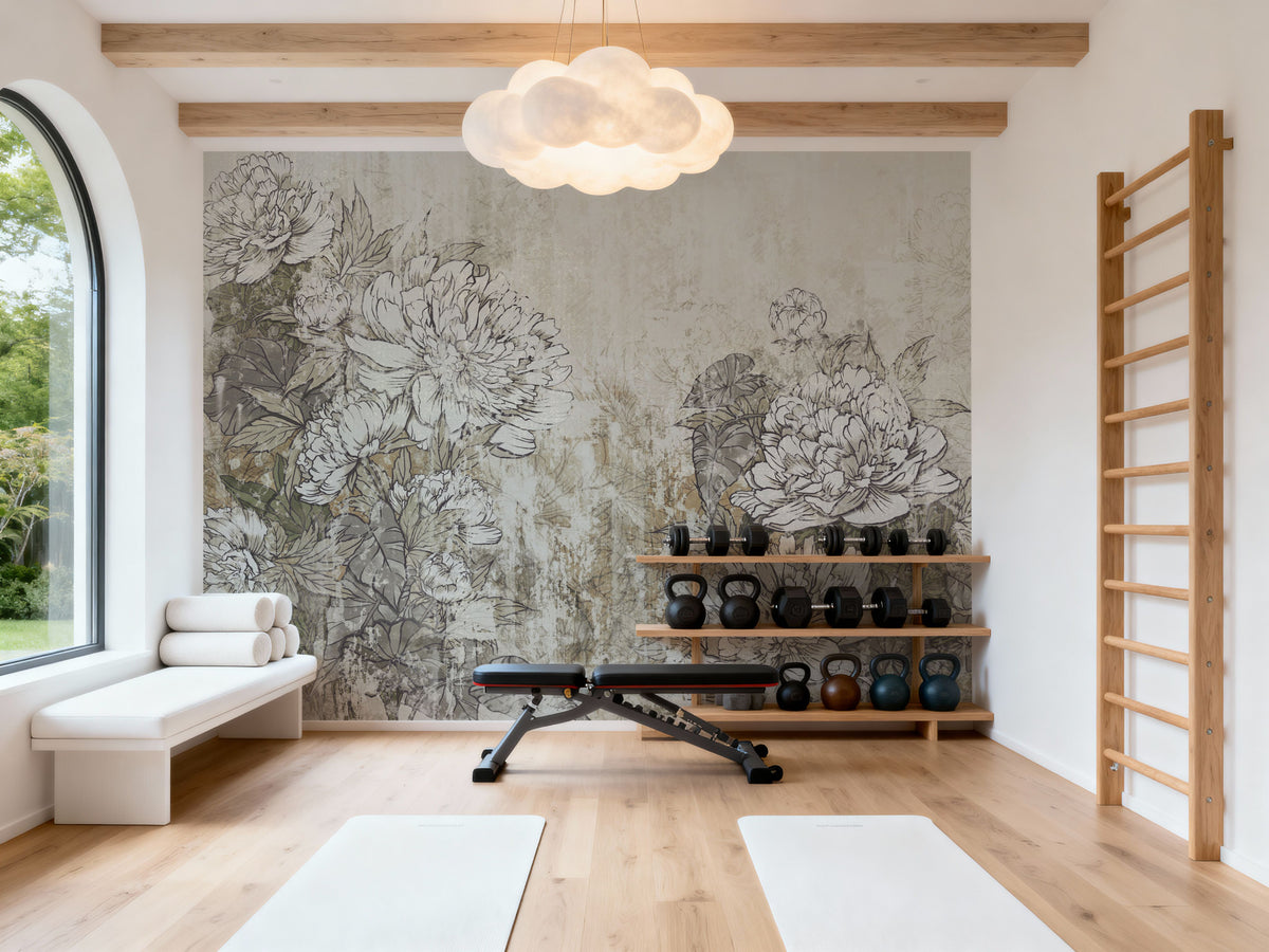 Vintage Peonies Mural Wallpaper - Neutral Tone - room preview 04