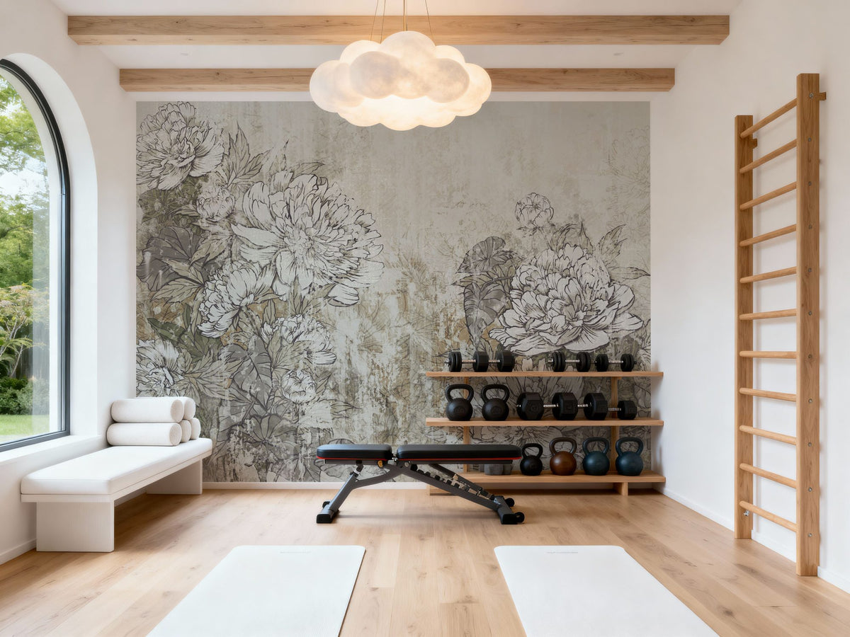 Vintage Peonies Mural Wallpaper - Neutral Tone - room preview 04