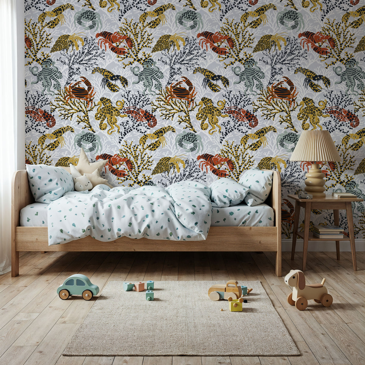 Vibrant Coral Reef, Grey Mural Wallpaper - room preview 04
