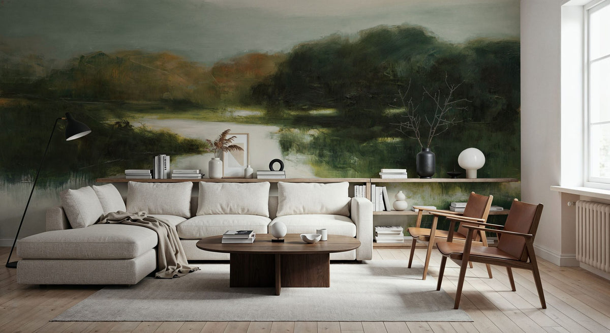 Mirror Lake Neutral Mural Wallpaper - room preview 04