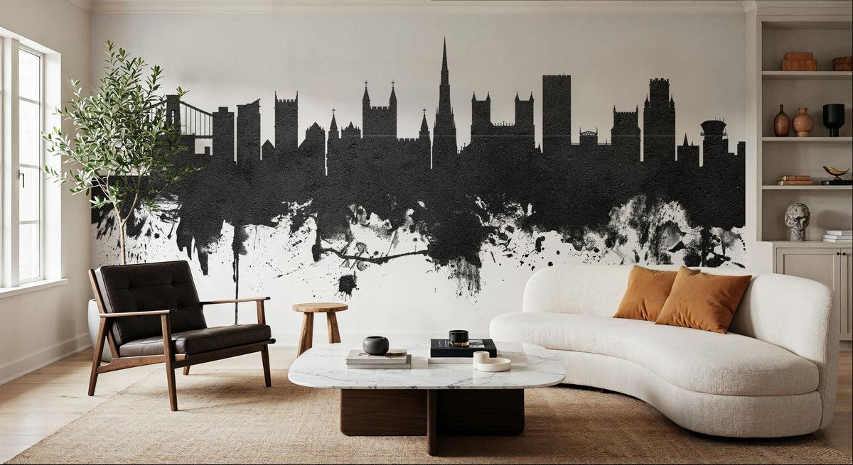 Bristol England Skyline Black & White Mural Wallpaper - room preview 04