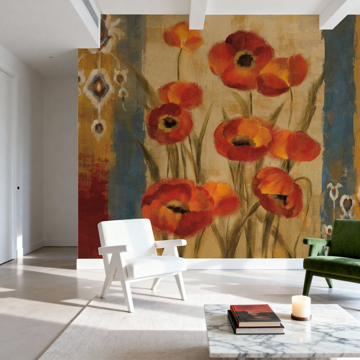 Ikat Floral Tapestry Mural Wallpaper - room preview 04