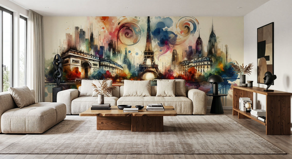 Watercolor Skyline Paris I Mural Wallpaper - room preview 04
