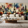 Watercolor Skyline Paris I Mural Wallpaper - room preview 04