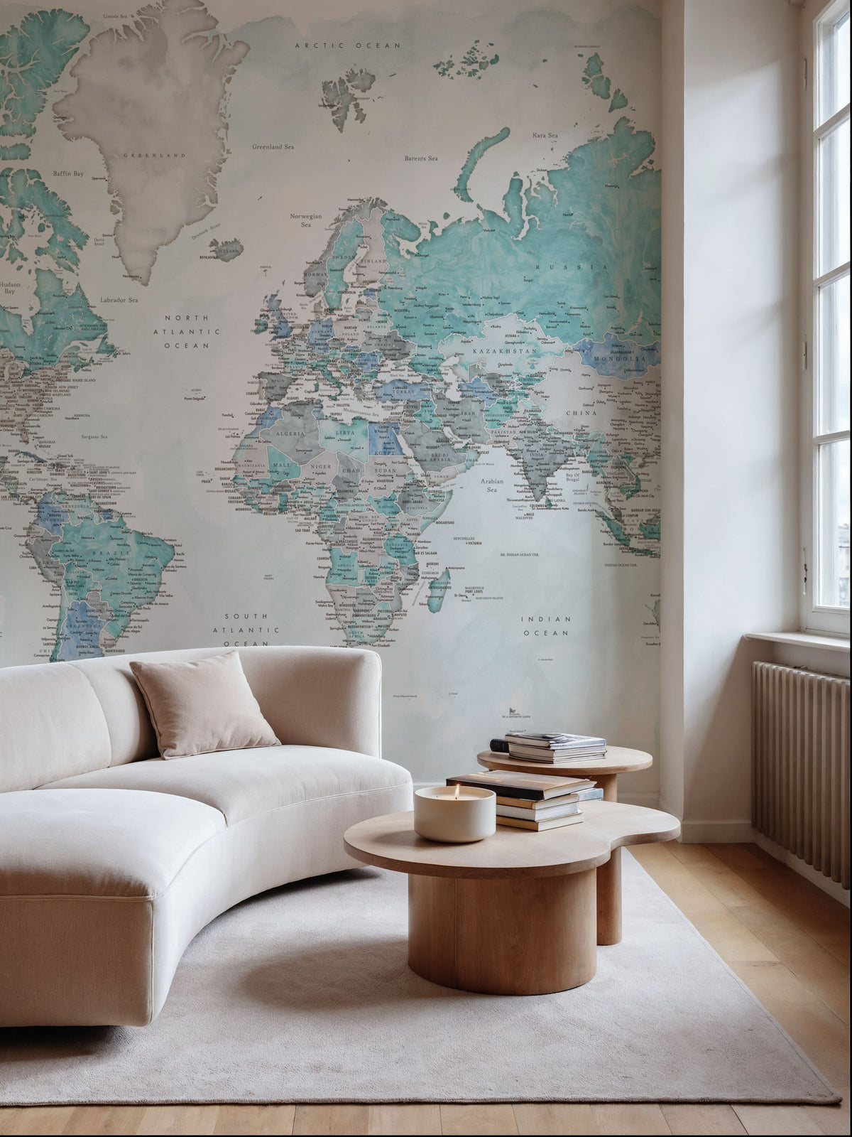 World Map Cities - Ruben Mural Wallpaper - room preview 04