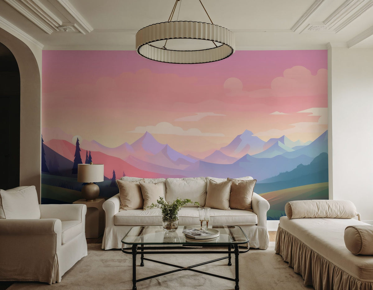 Pink Mountains Mural Wallpaper - room preview 04