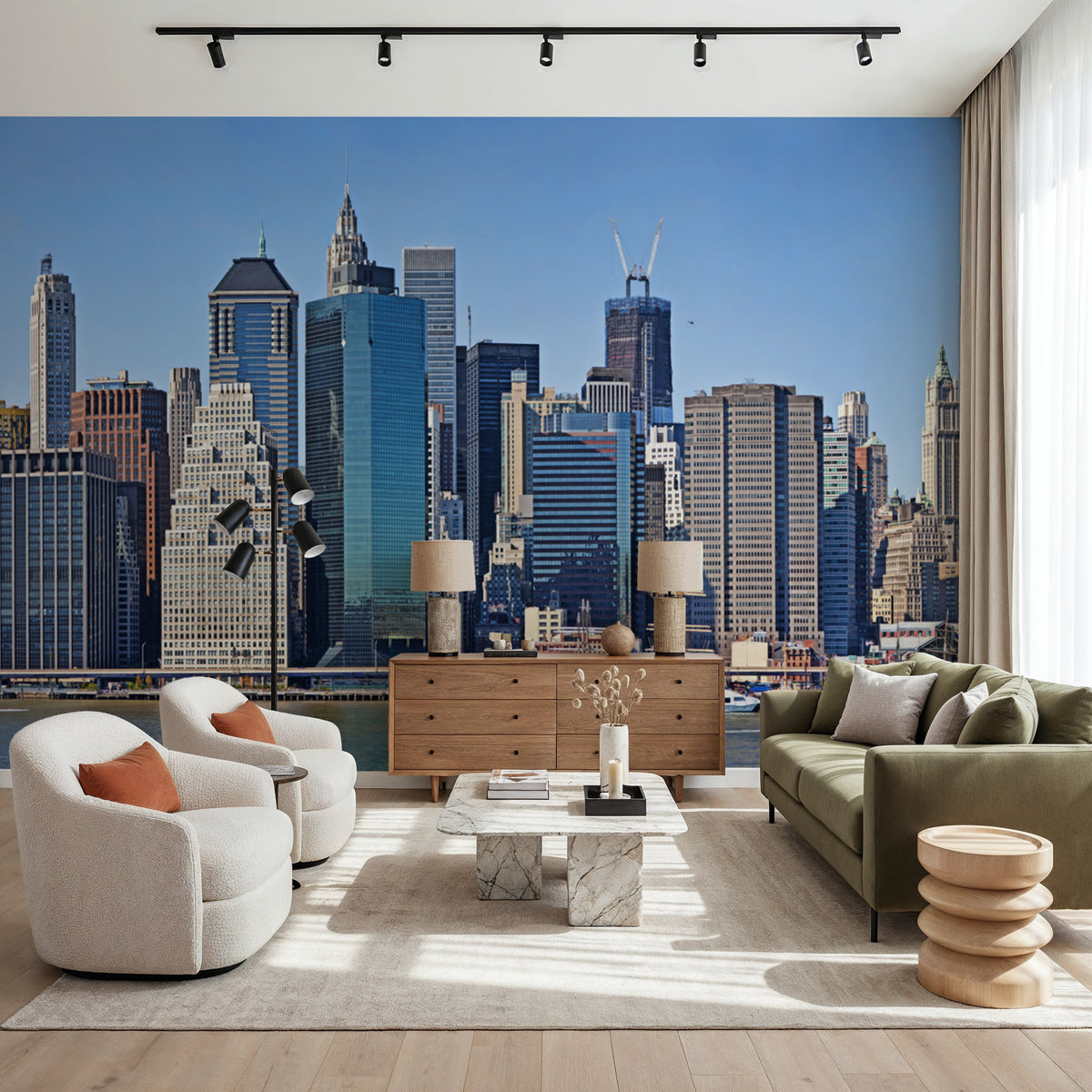 Urban Waterfront Panorama Mural Wallpaper - room preview 04