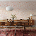 Hidden Peonies, Orange on White Mural Wallpaper - room preview 04