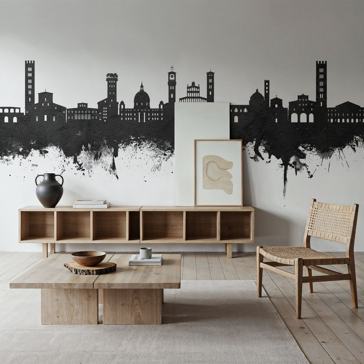 Lucca Italy Skyline Black & White Mural Wallpaper - room preview 04