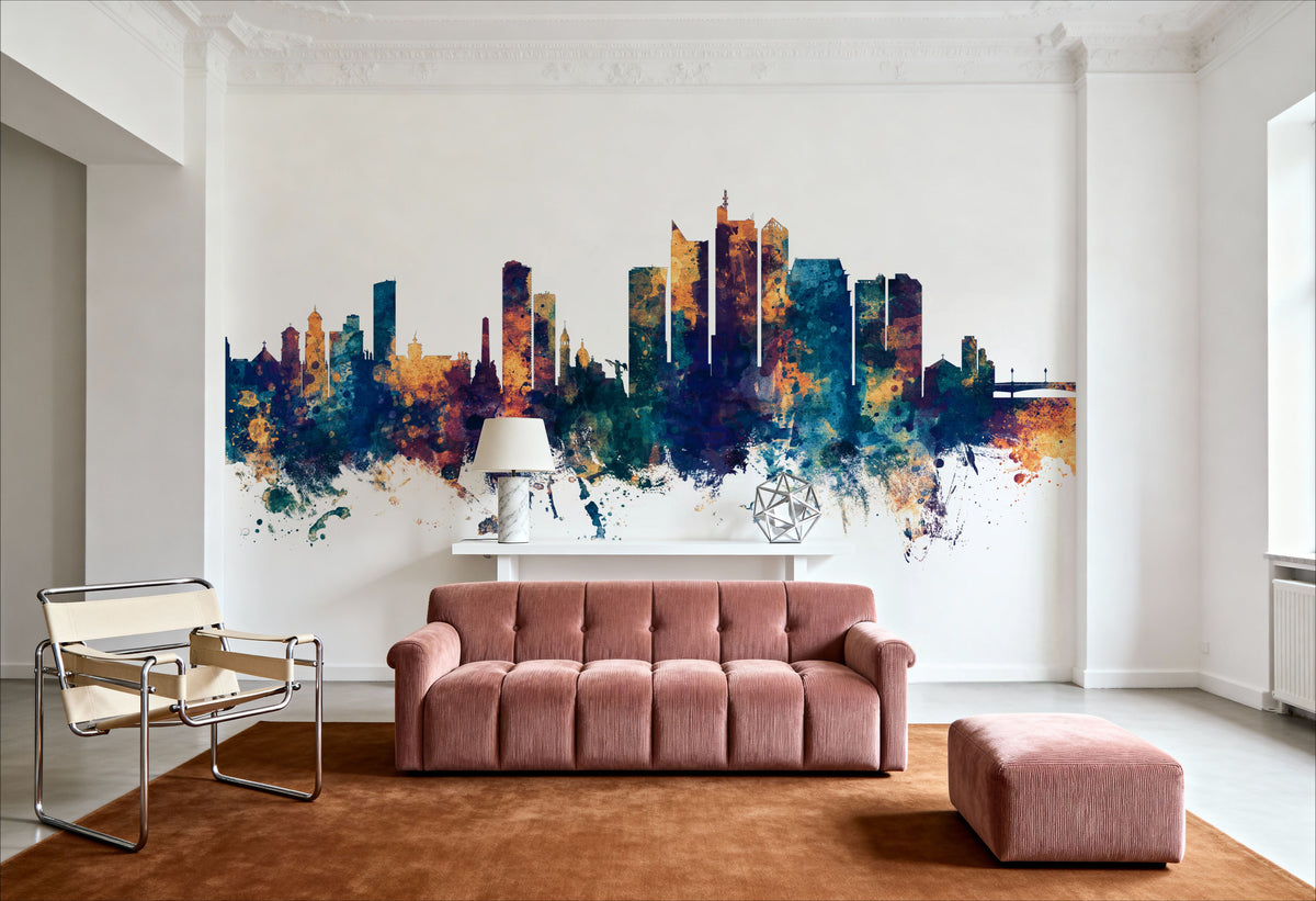 Manila Philippines Skyline Blue & Bronze Mural Wallpaper - room preview 04