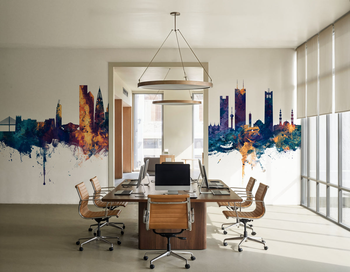 Riyadh Saudi Arabia Skyline Blue & Bronze Mural Wallpaper - room preview 04