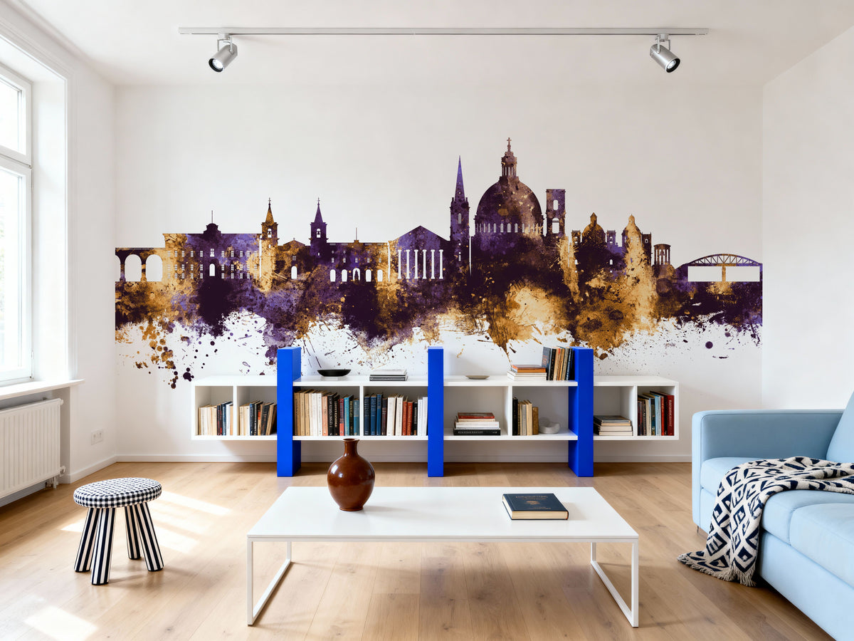 Valletta Malta Skyline Purple & Gold Mural Wallpaper - room preview 04