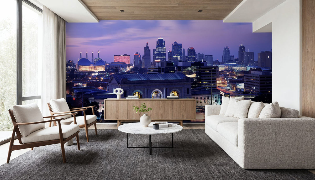 Purple Gradient Twilight Metropolis Mural Wallpaper - room preview 04