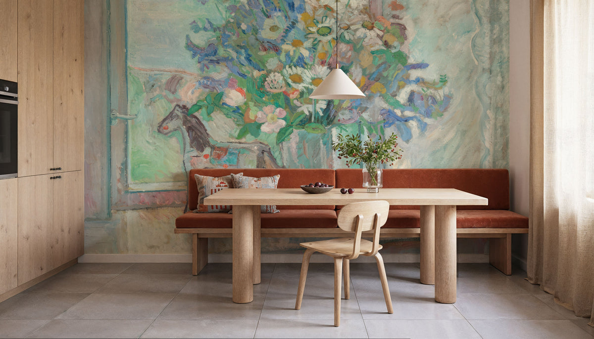 Flowers and Horse Figure by Window Mural Wallpaper - room preview 04