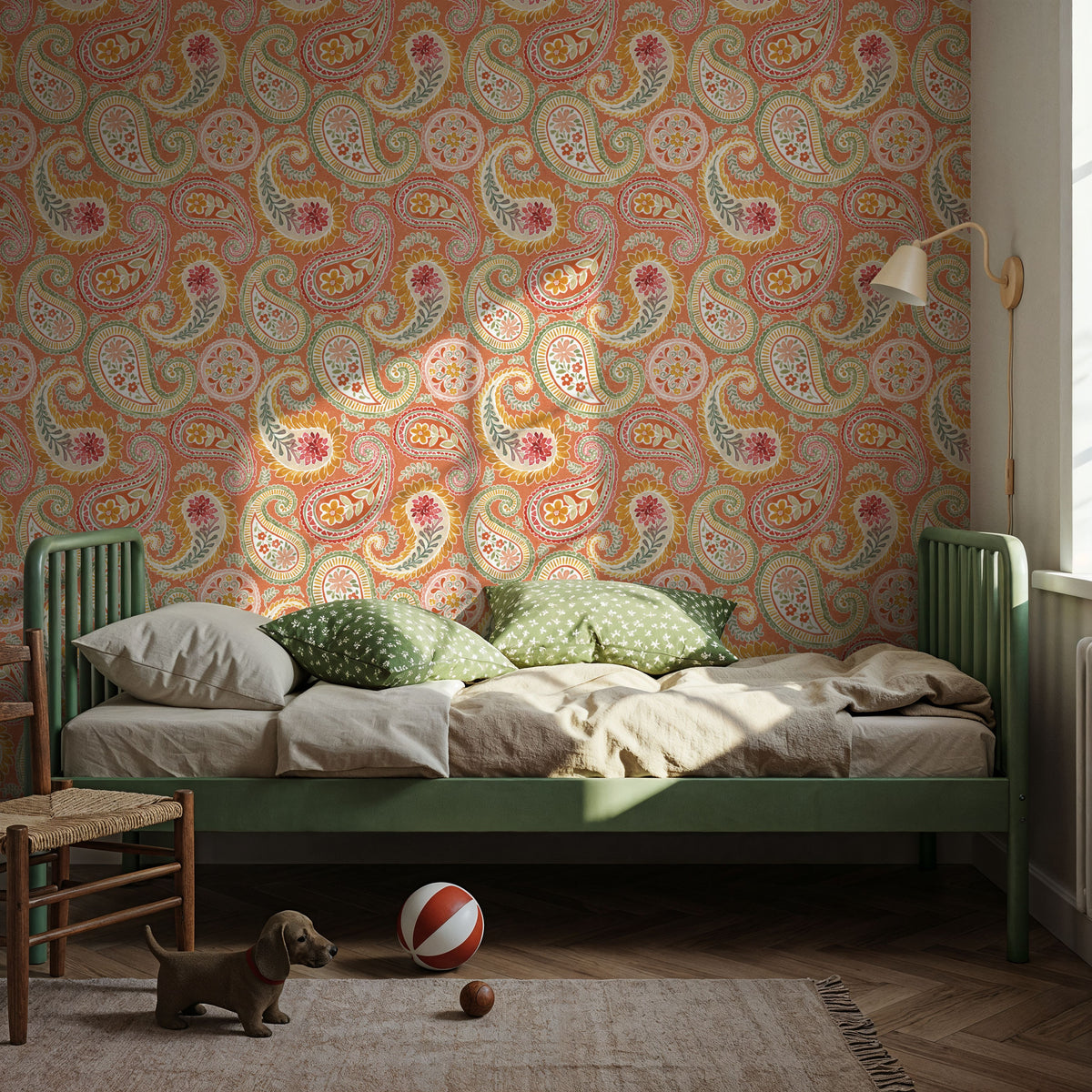 Harvest Paisley Orange Mural Wallpaper - room preview 04