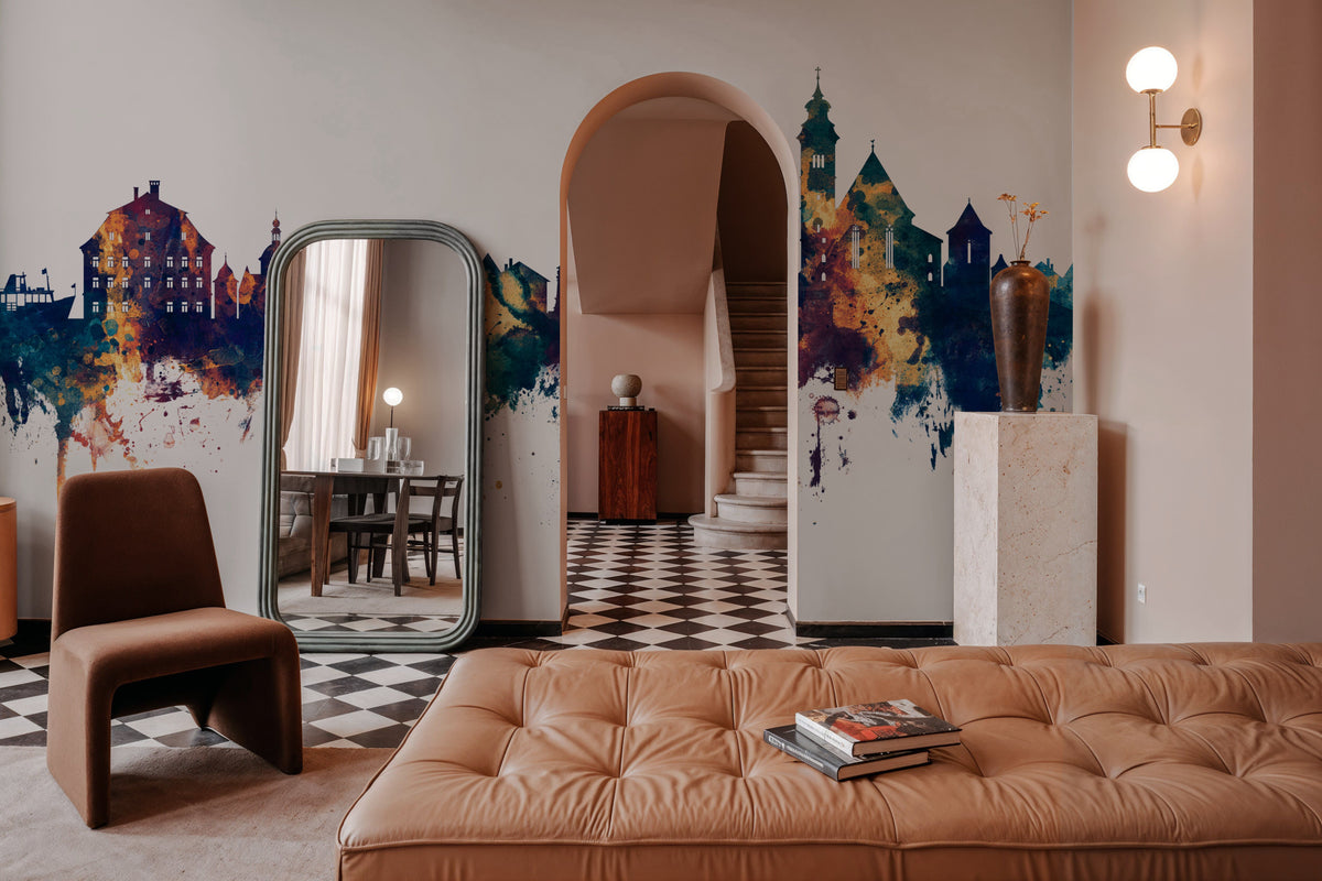 Hallstatt Austria Skyline Blue & Bronze Mural Wallpaper - room preview 04