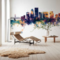 Portland Oregon Skyline Blue & Bronze Mural Wallpaper - room preview 04