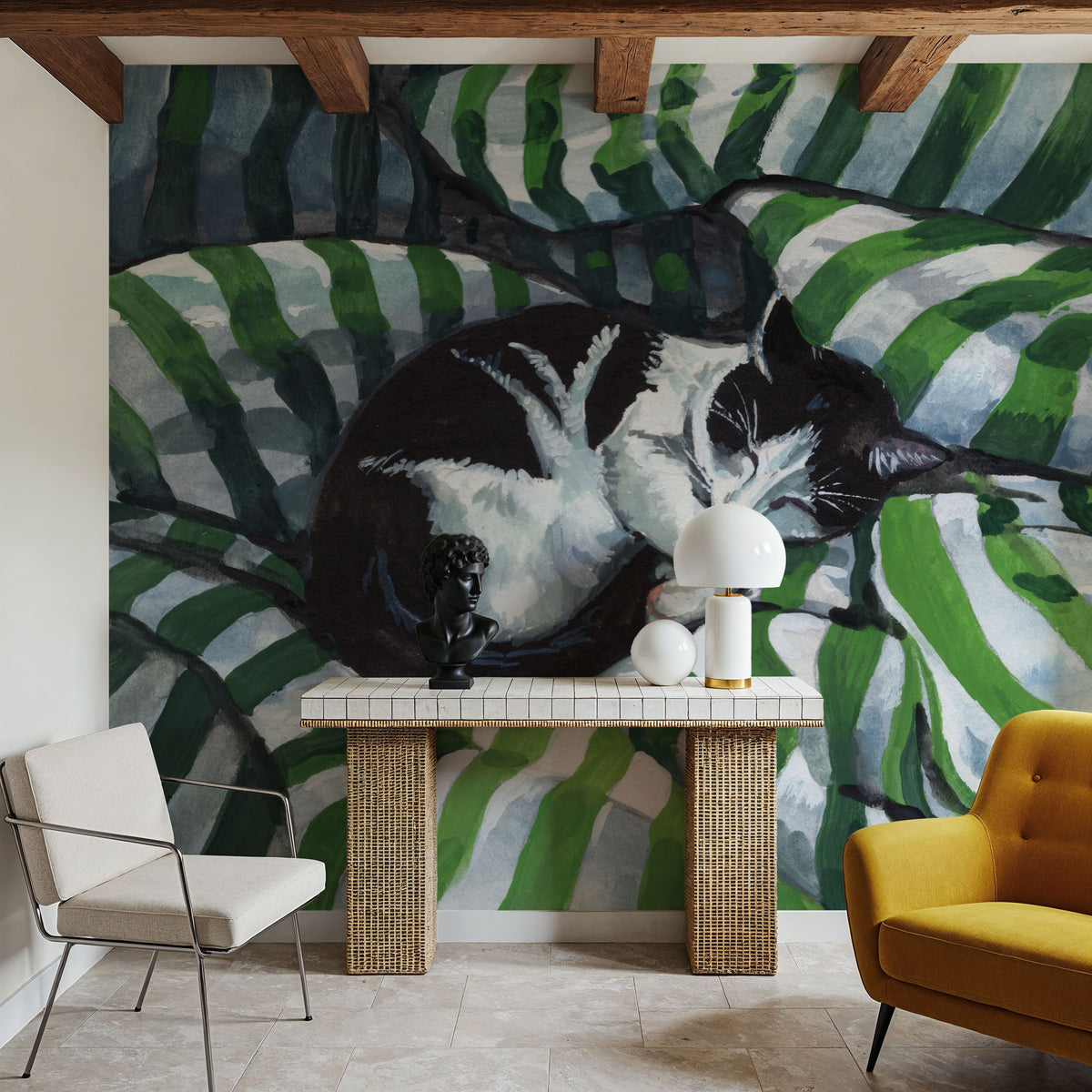 Tuxedo Cat Nap Mural Wallpaper - room preview 04