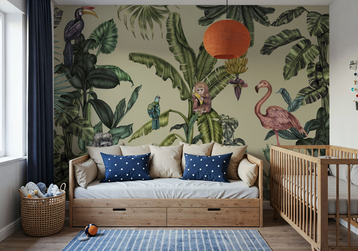 Monkeys with Birds, Laurel Mural Wallpaper - room preview 04