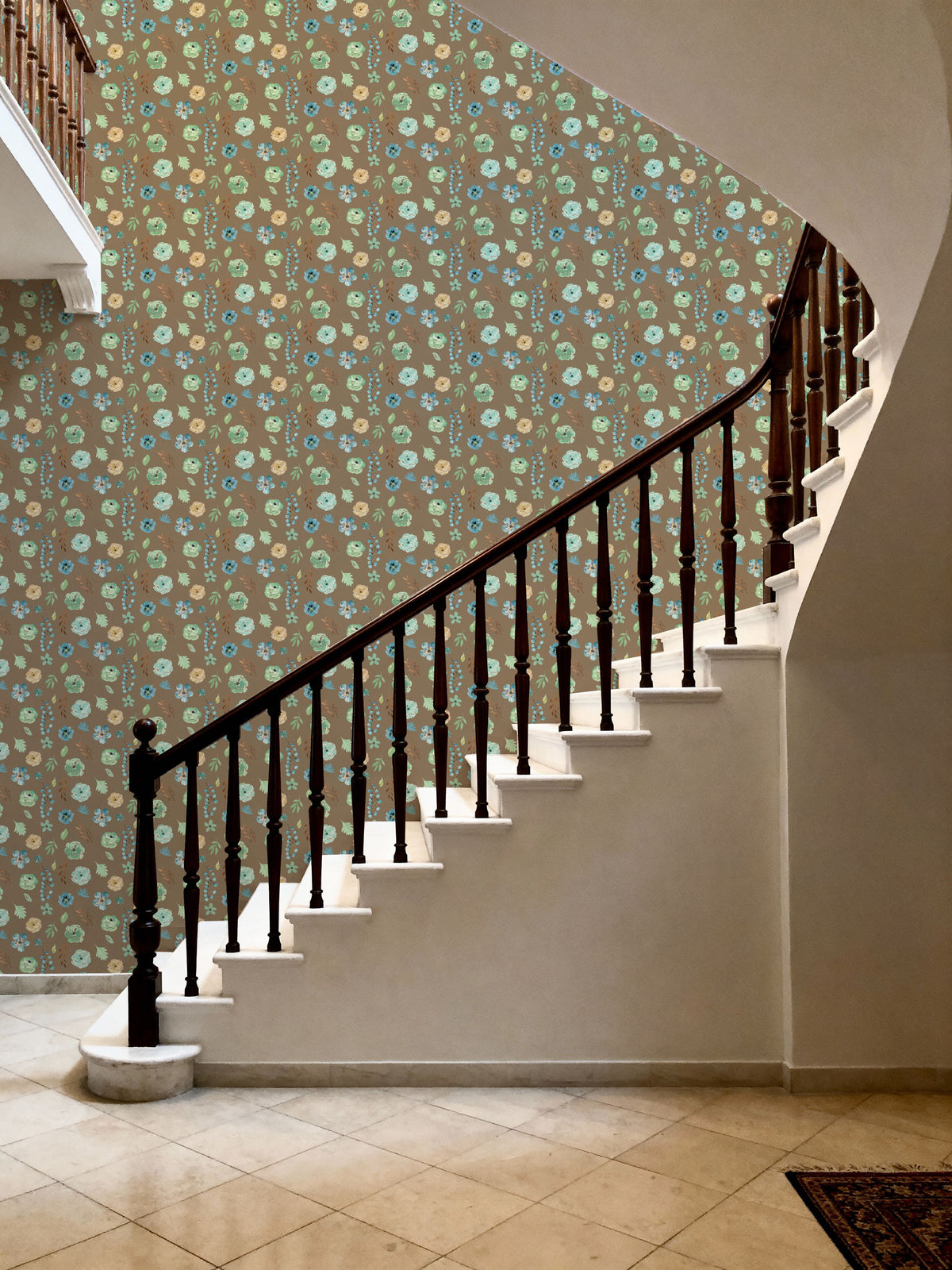 Flutterby Flowers Brown Mural Wallpaper - room preview 04