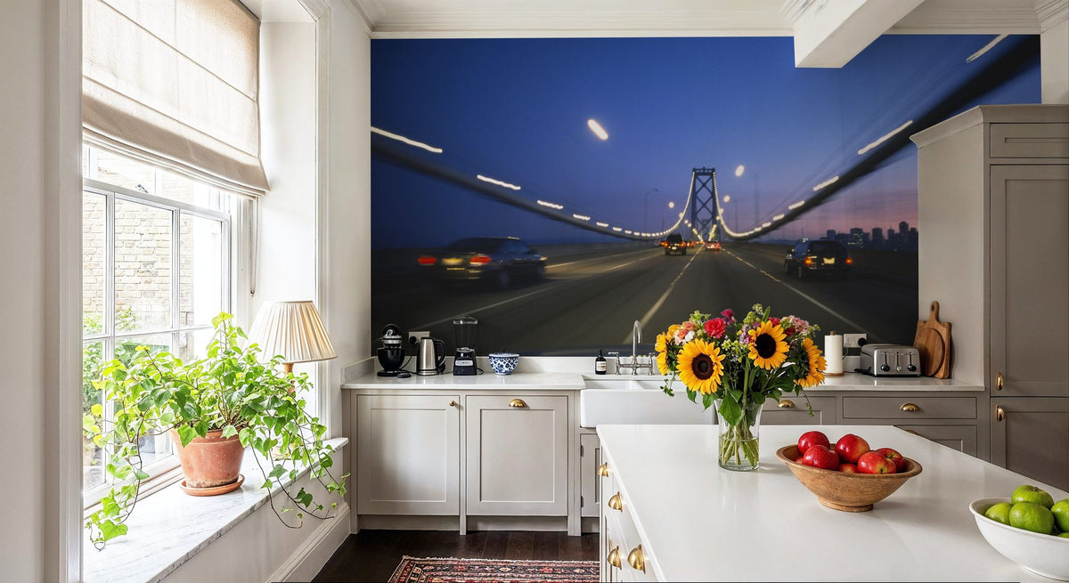 Twilight Bridge Crossing Mural Wallpaper - room preview 04
