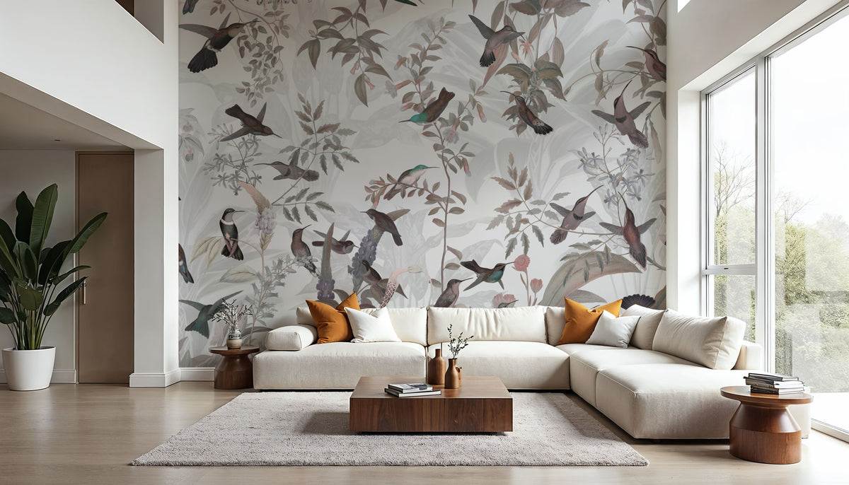 Birds Everywhere Red Mural Wallpaper - room preview 04
