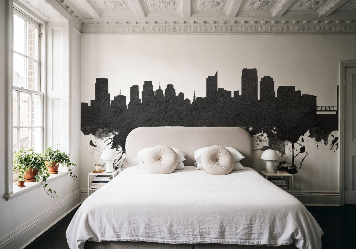 Sacramento California Skyline Black & White Mural Wallpaper - room preview 04