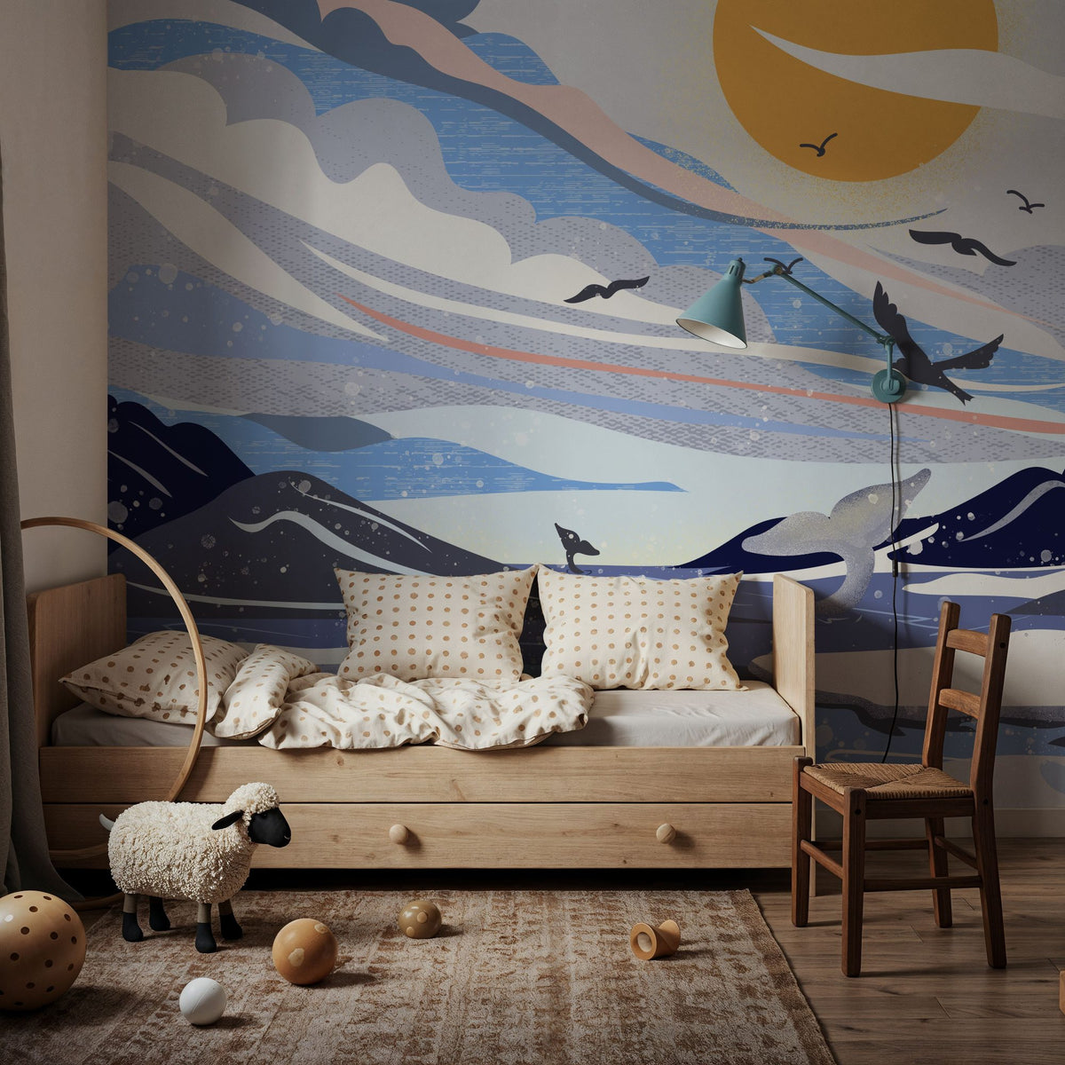 Coastal Apricity, Blue Mural Wallpaper - room preview 04