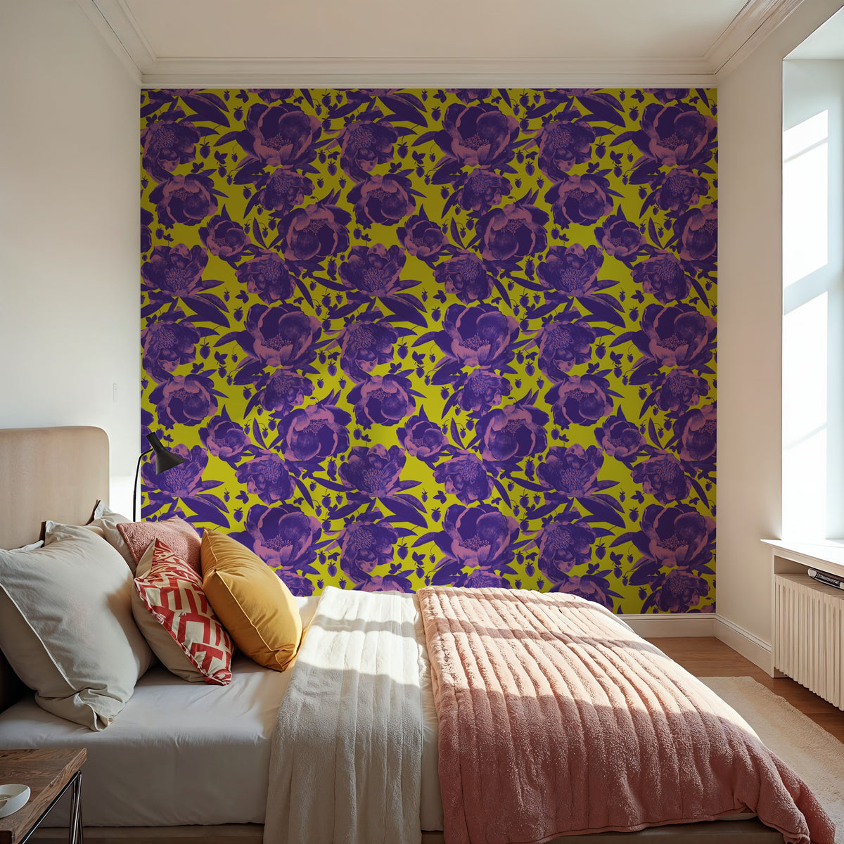 Pop Peonies, Purple & Lime Mural Wallpaper - room preview 04