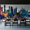 Milan Italy Skyline Blue & Bronze Mural Wallpaper - room preview 04