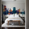 Swansea Wales Skyline Blue & Bronze Mural Wallpaper - room preview 04