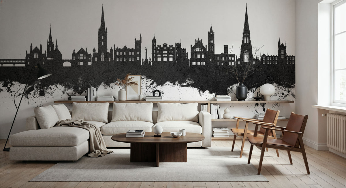 Derry Northern Ireland Skyline Black & White Mural Wallpaper - room preview 04