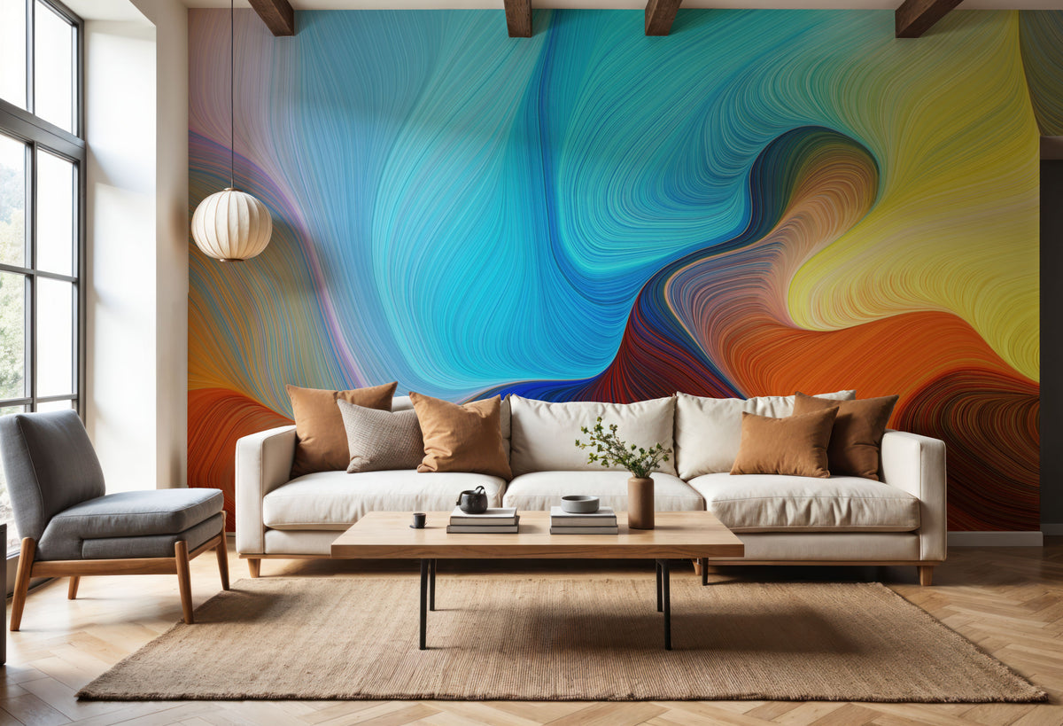 Abstract Wave Mural Wallpaper - room preview 04