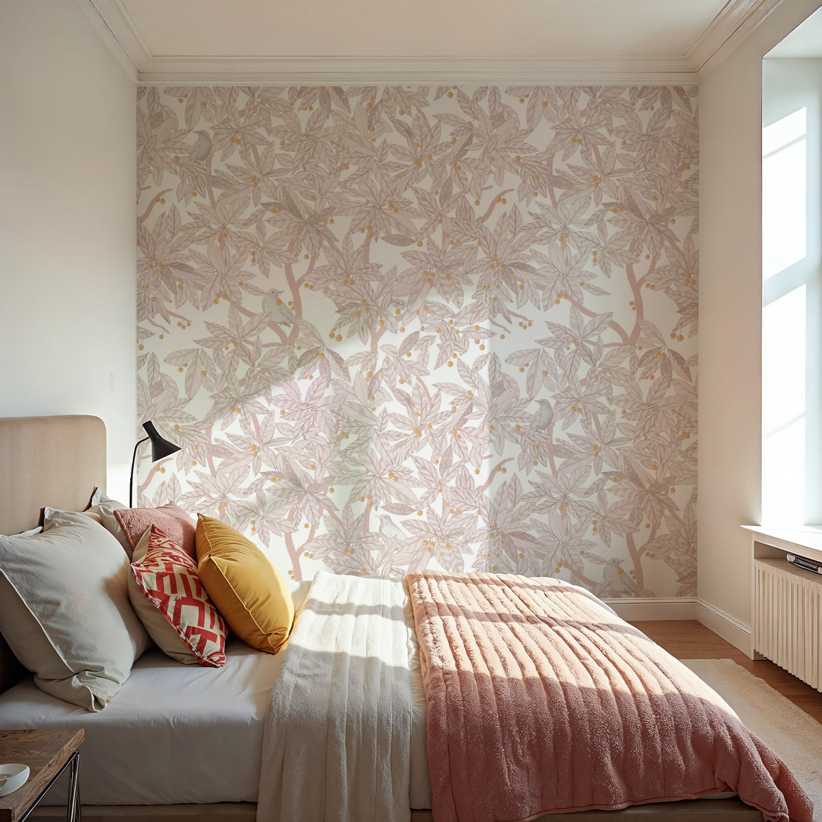 Cherry Tree Birds, Blush Pink Mural Wallpaper - room preview 04