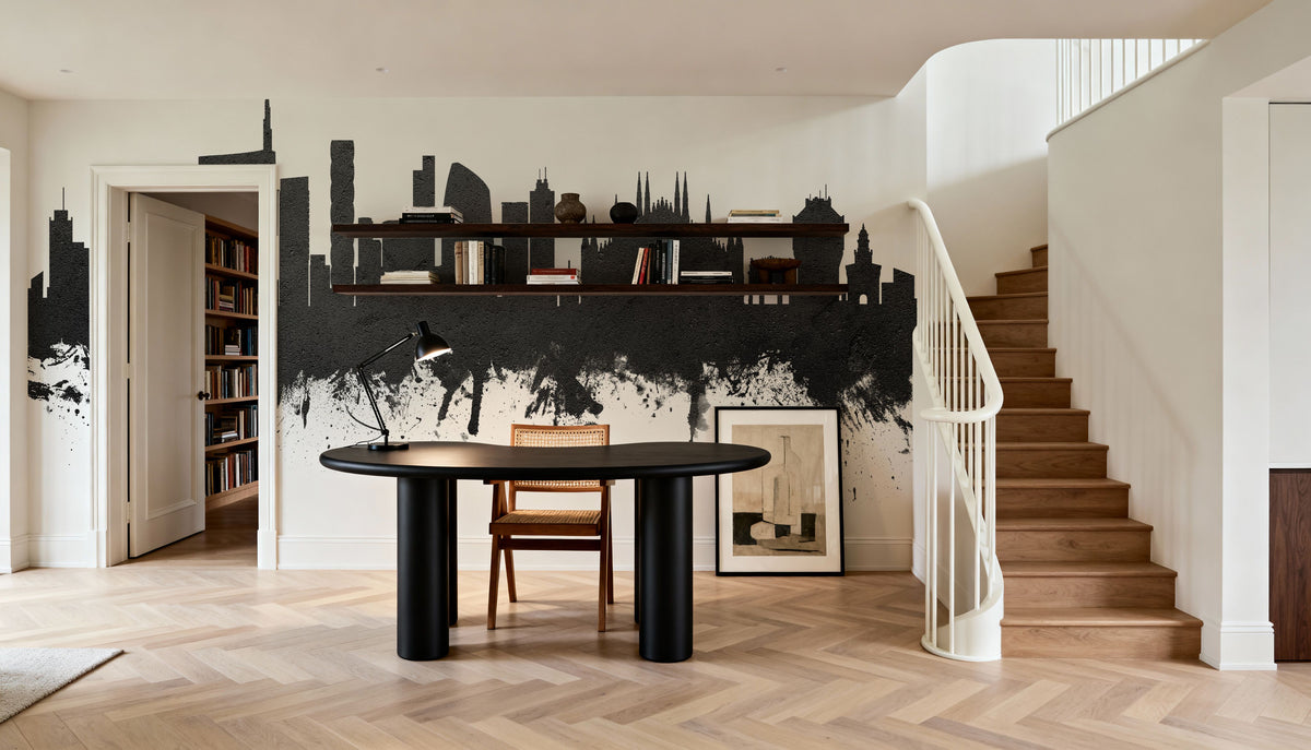 Milan Italy Skyline Black & White Mural Wallpaper - room preview 04