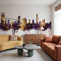 New Haven Connecticut Skyline Purlpe & Gold Mural Wallpaper - room preview 04