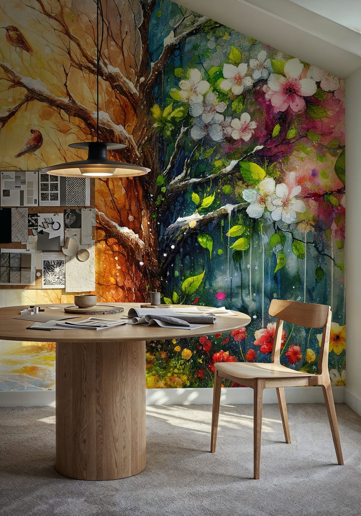 From Winter to Summer in Watercolor Mural Wallpaper - room preview 04
