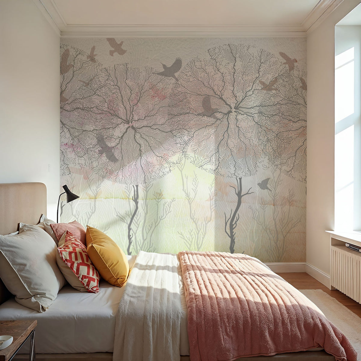 Shade of Trees Pink Mural Wallpaper - room preview 04