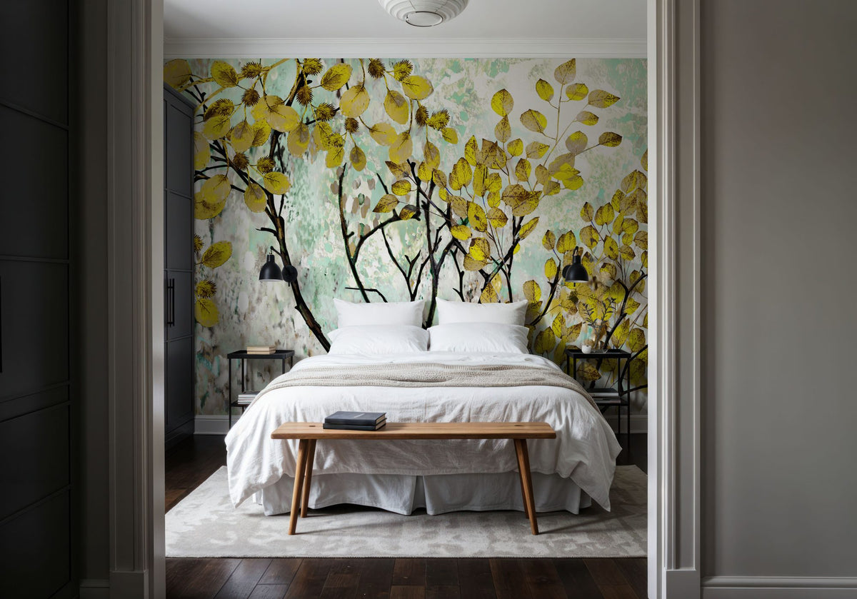 Yellow Leaves Mural Wallpaper - room preview 04